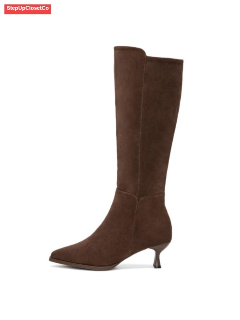 Kitten Heel Knee High Boots Faux Suede Pointed Toe Dress Boots